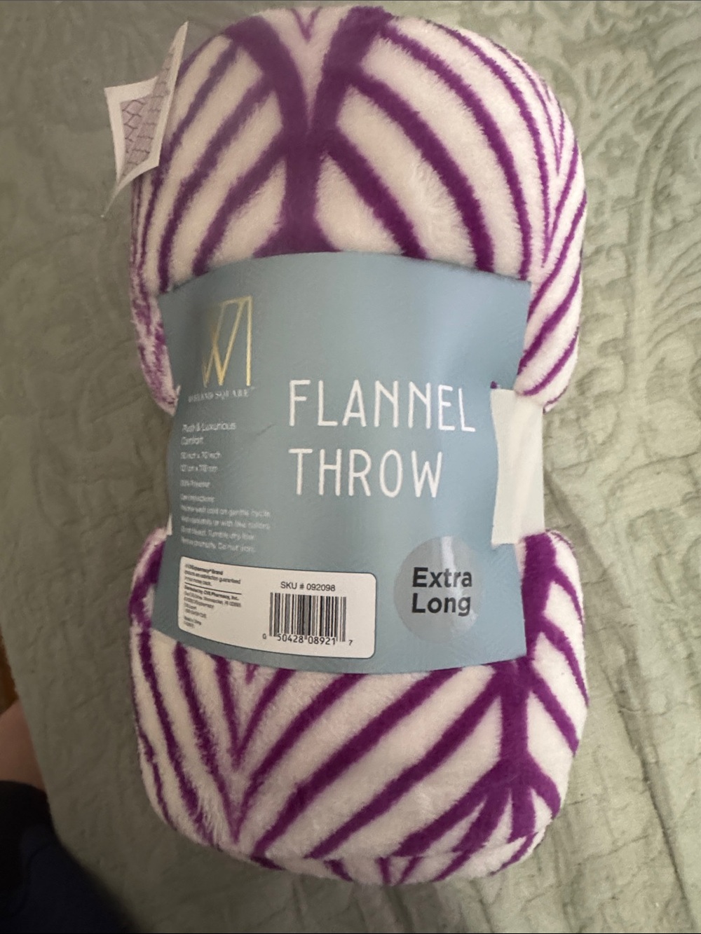 Extra long oversize, very soft flannel throw in purple and white